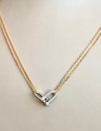 Colar Elos T Prata 925 Banho Ouro 18k e Ródio e Zircônias