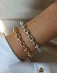 Bracelete Elos Lisos e Cravejados T Prata 925 Banho Ouro 18k / Ródio e Zircônias