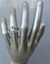 Anel Pedra Natural Retangular Prata 925 Banho Ouro 18K – Anel 6 Pontos de Luz Pedra Natural Prata 925 Banho Ródio