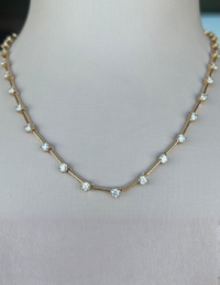 Colar Fio Faca Pontos de Luz Prata 925 Banho Ouro 18K e Moissanite