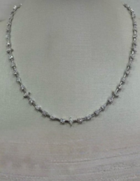 Colar Fio Faca com Pontos em Vários Formatos Prata 925 Banho Ródio e Moissanite