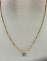 Colar Pedra Natural Retangular Prata 925 Banho Ouro 18K