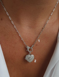 Pingente Relicário Coração Prata 925 Banho Ródio e Moissanite (2) -  Corrente Elos c/ Fecho Cravejado Prata 925 Banho Ródio (1)