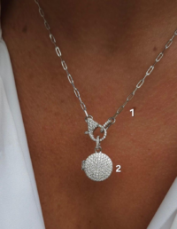 Pingente Relicário Prata 925 Banho Ródio e Moissanite (2) - Corrente Elos c/ Fecho Cravejado Prata 925 Banho Ródio (1)