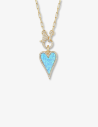 Colar Corrente Elos Cravejada, Prata 925, Banho Ouro 18K (45 cm), Pingente Coração Madrepérola e Zircônia Furta-Cor